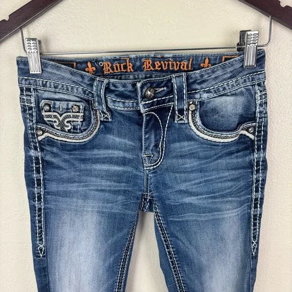 Rock Revival Ena Skinny Jeans Dark Wash Blue  Women's Size 25 Rhinestones - Picture 2 of 9